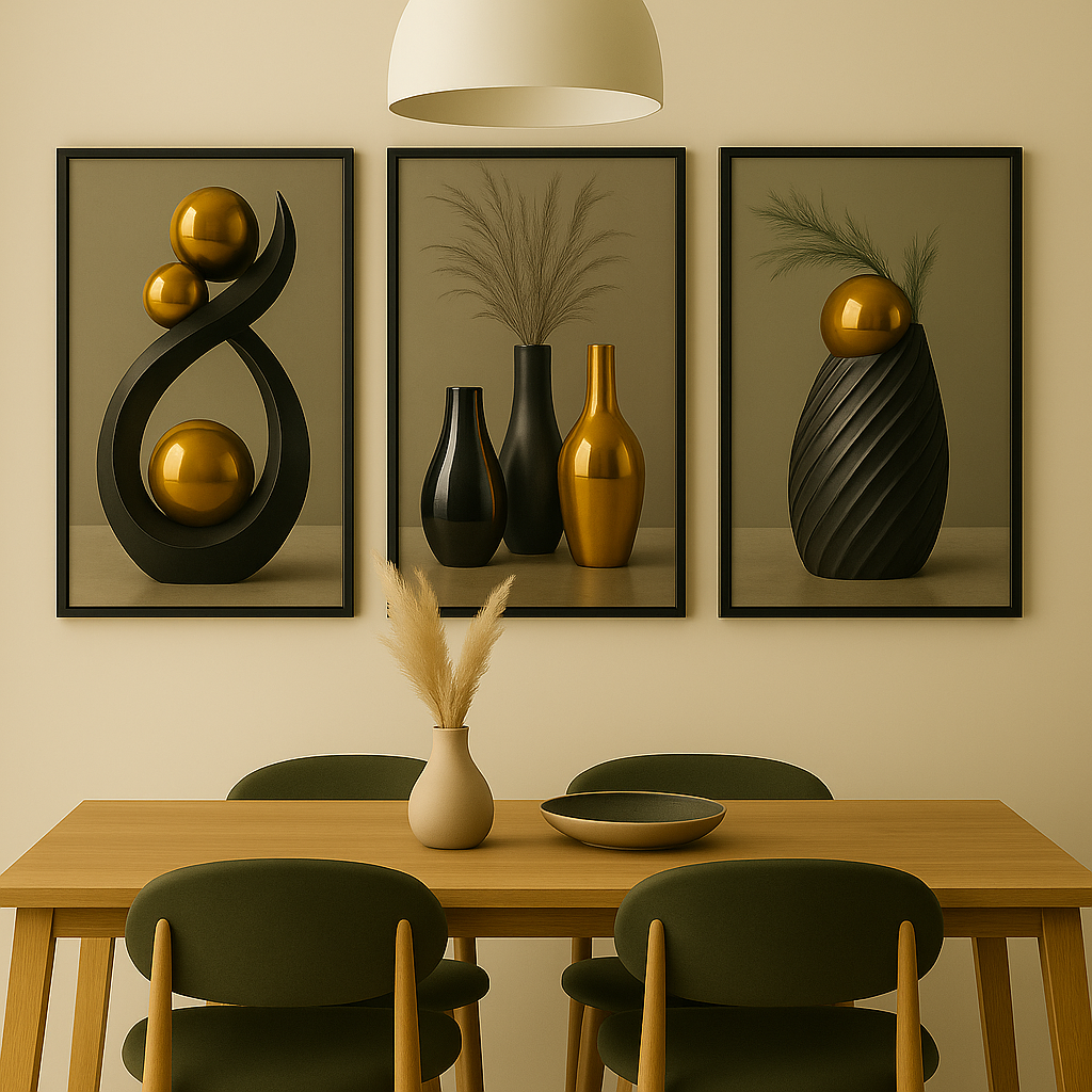 Quadro Decorativo 3 peças Geométricas Moderno
