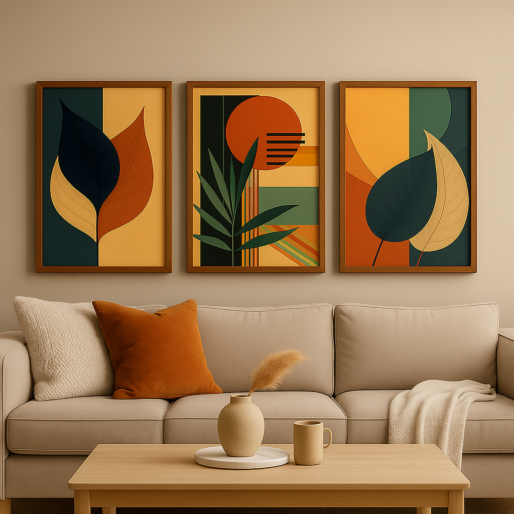 Quadro Decorativo 3 Peças Folhagem Minimalistas