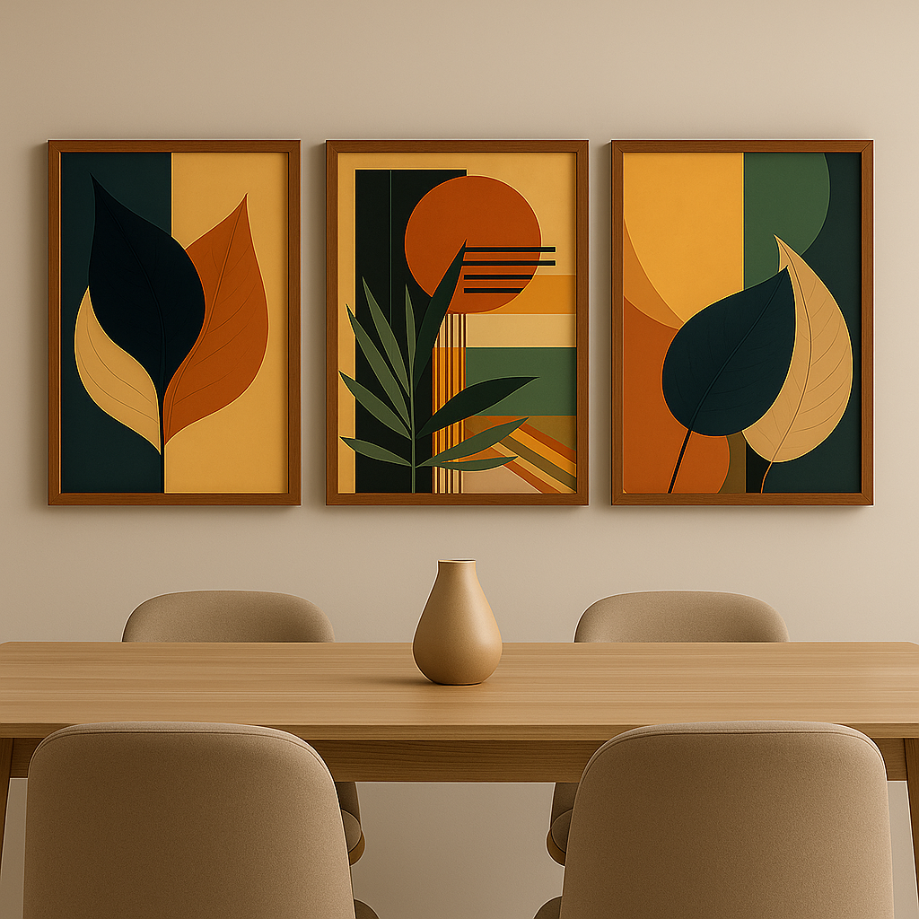 Quadro Decorativo 3 Peças Folhagem Minimalistas