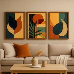 Quadro Decorativo 3 Peças Folhagem Minimalistas