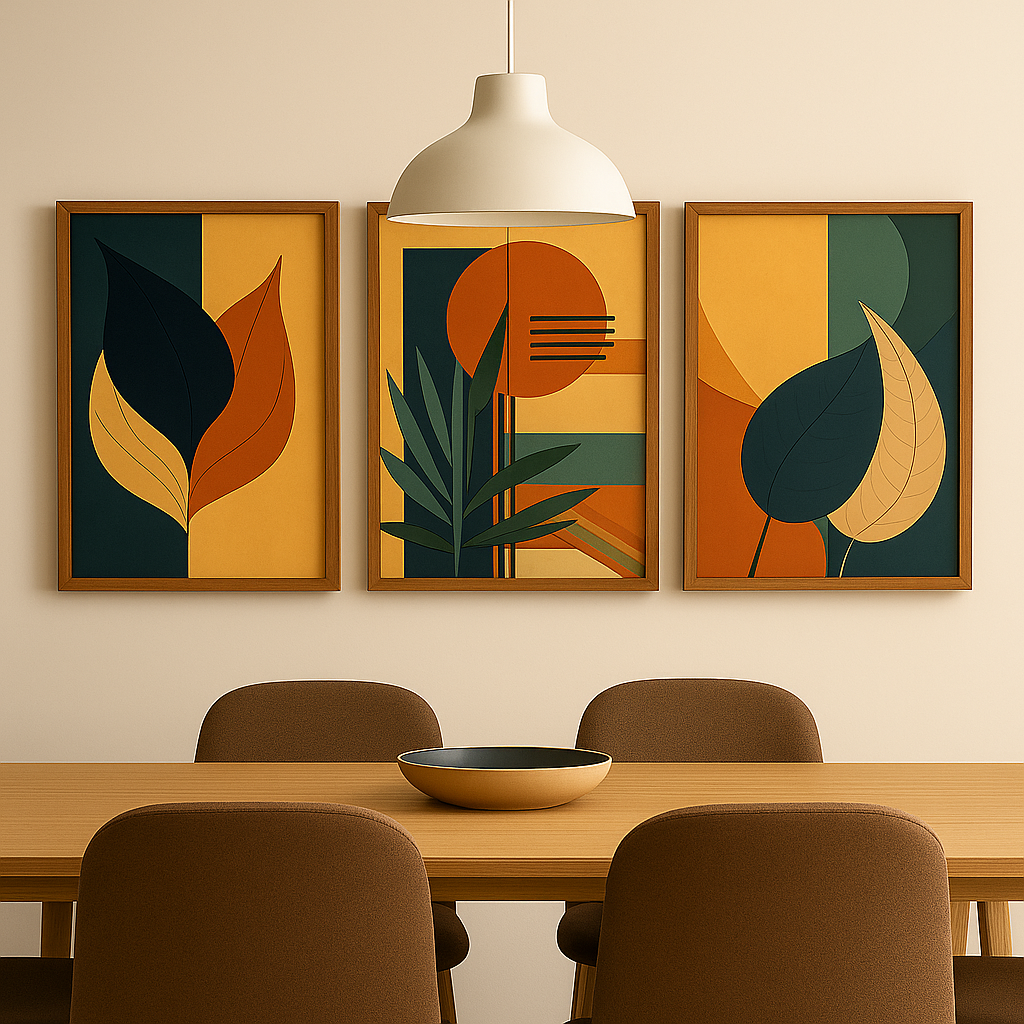 Quadro Decorativo 3 Peças Folhagem Minimalistas
